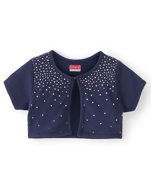 Babyhug 100% Cotton Knit Half Sleeves Shrug & Frock With Star Print - Pink & Blue