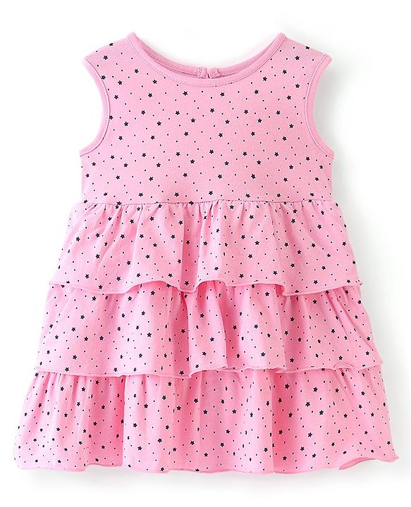 Babyhug 100% Cotton Knit Half Sleeves Shrug & Frock With Star Print - Pink & Blue