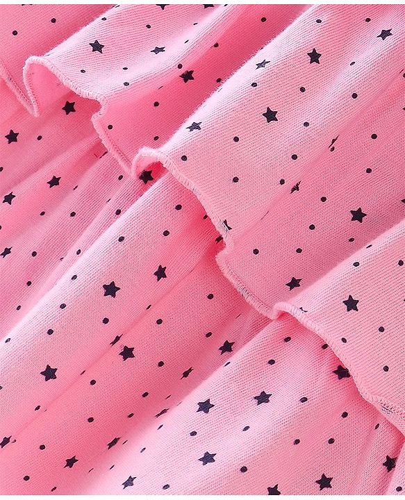 Babyhug 100% Cotton Knit Half Sleeves Shrug & Frock With Star Print - Pink & Blue
