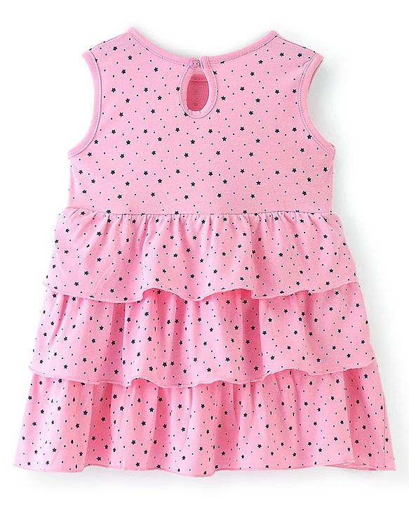 Babyhug 100% Cotton Knit Half Sleeves Shrug & Frock With Star Print - Pink & Blue