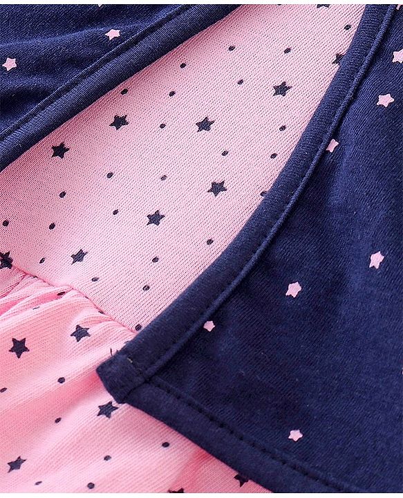 Babyhug 100% Cotton Knit Half Sleeves Shrug & Frock With Star Print - Pink & Blue