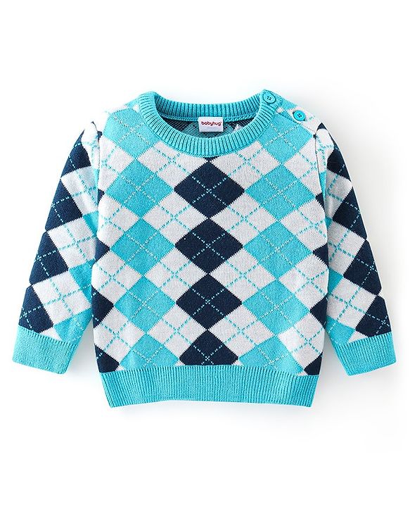 Babyhug Full Sleeves Baby Sweater Set - Light Blue