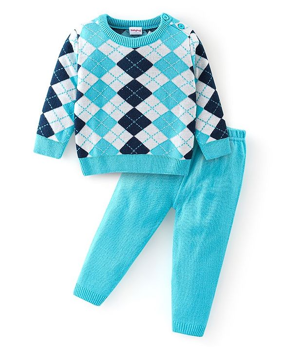 Babyhug Full Sleeves Baby Sweater Set - Light Blue