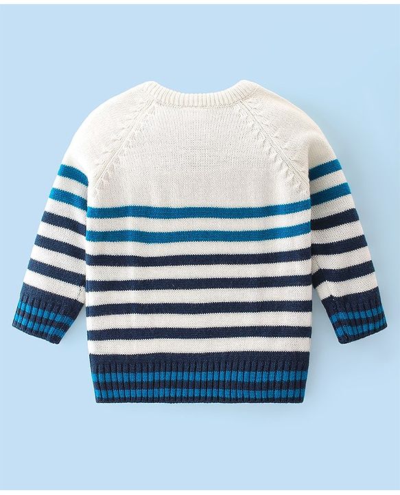 Babyhug Knit Full Sleeves Striped Baby Sweater Set with Bear Design - Multicolor