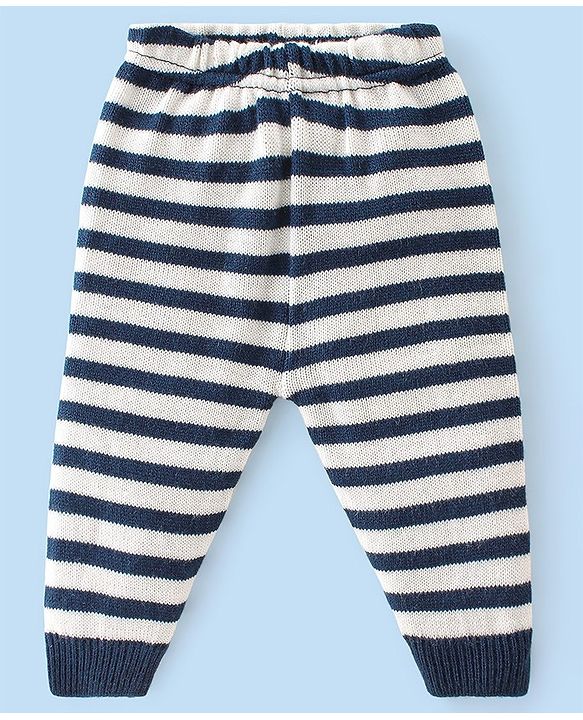 Babyhug Knit Full Sleeves Striped Baby Sweater Set with Bear Design - Multicolor