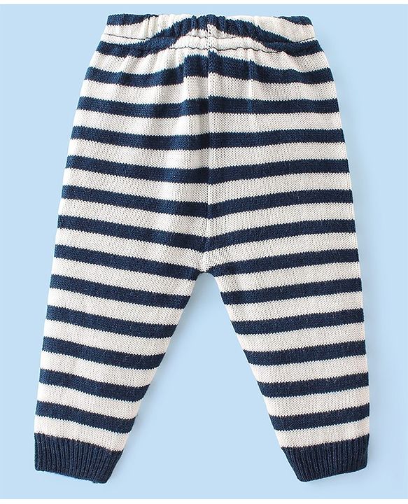 Babyhug Knit Full Sleeves Striped Baby Sweater Set with Bear Design - Multicolor