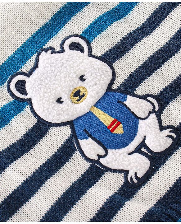 Babyhug Knit Full Sleeves Striped Baby Sweater Set with Bear Design - Multicolor