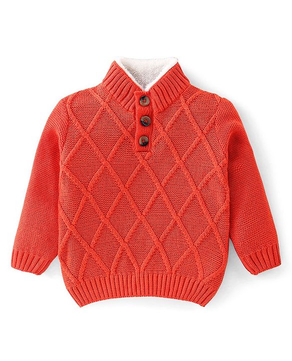 Babyhug Full Sleeves Cable Knit Pullover - Orange