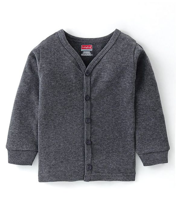 Babyhug Cotton Full Sleeves Front Open Thermal Vest And Leggings- Dark Grey