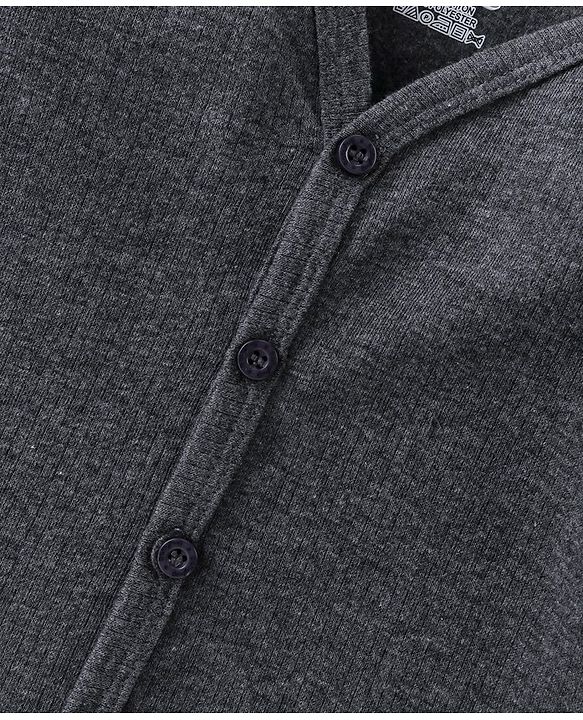 Babyhug Cotton Full Sleeves Front Open Thermal Vest And Leggings- Dark Grey