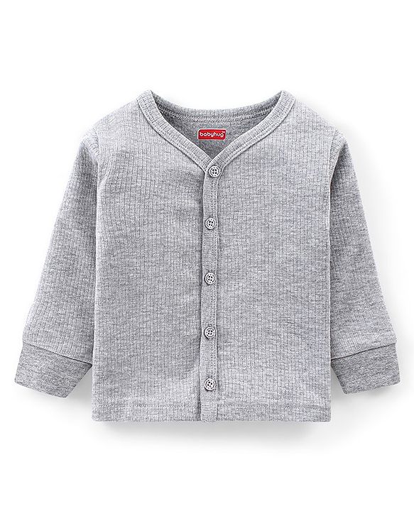 Babyhug Full Sleeves Solid Thermal Vest & Pant Set - Light Grey