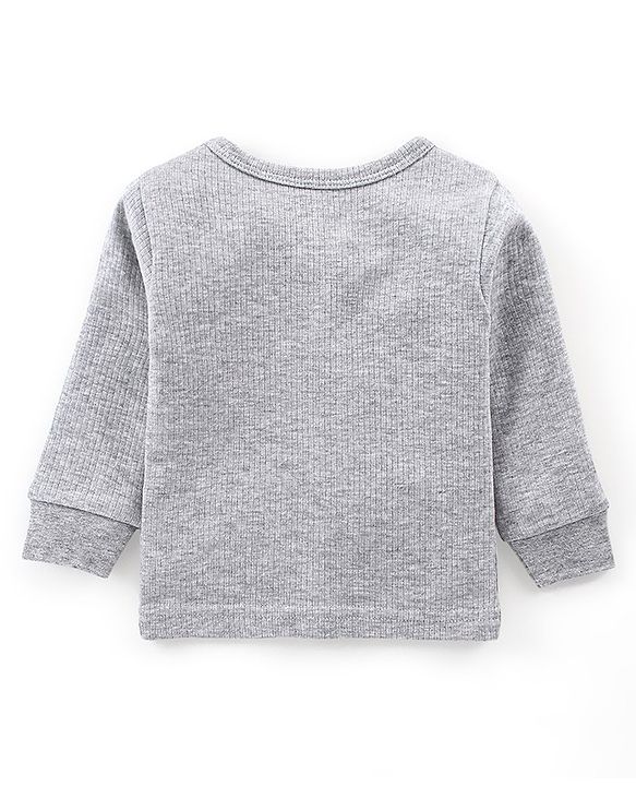 Babyhug Full Sleeves Solid Thermal Vest & Pant Set - Light Grey