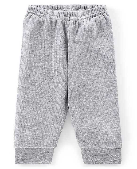 Babyhug Full Sleeves Solid Thermal Vest & Pant Set - Light Grey