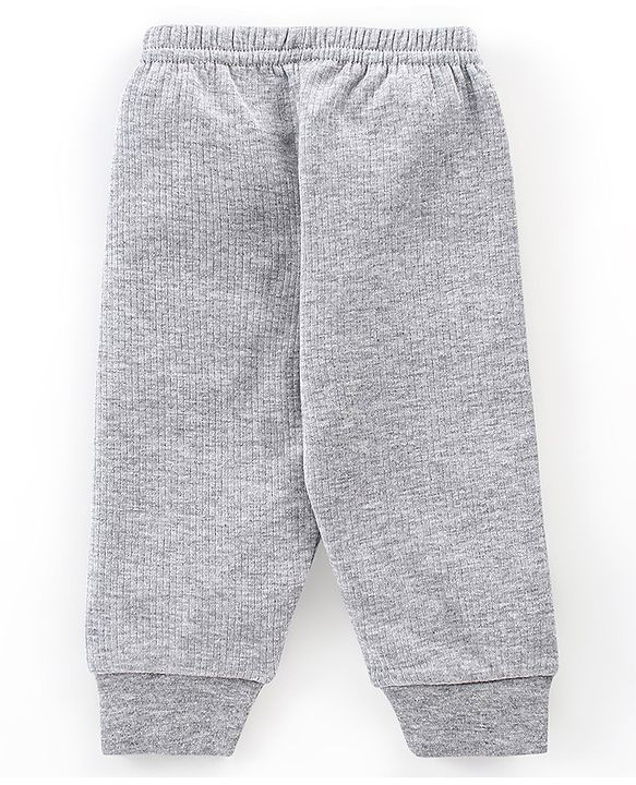 Babyhug Full Sleeves Solid Thermal Vest & Pant Set - Light Grey