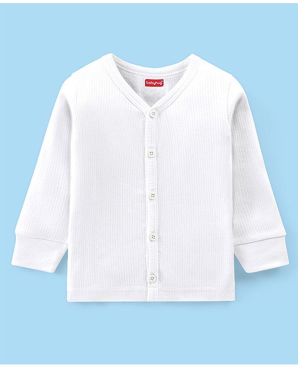 Babyhug Full Sleeves Solid Thermal Vest & Pant Set - Off White
