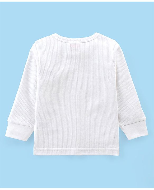 Babyhug Full Sleeves Solid Thermal Vest & Pant Set - Off White