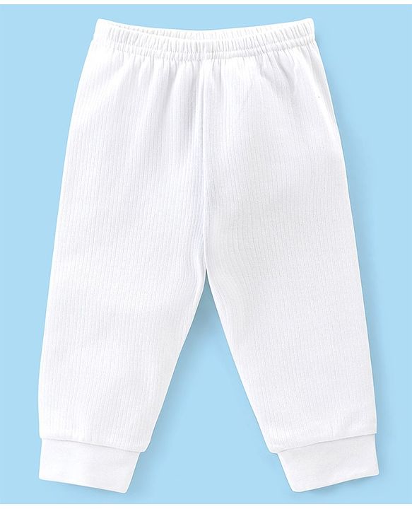 Babyhug Full Sleeves Solid Thermal Vest & Pant Set - Off White