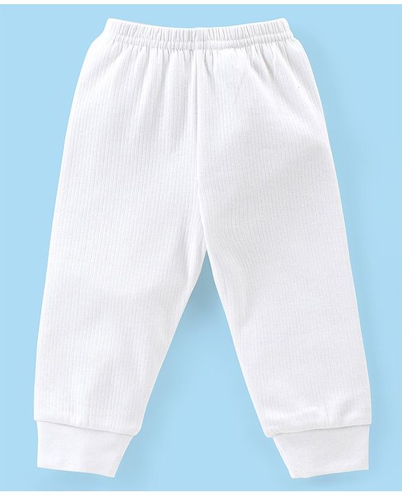 Babyhug Full Sleeves Solid Thermal Vest & Pant Set - Off White