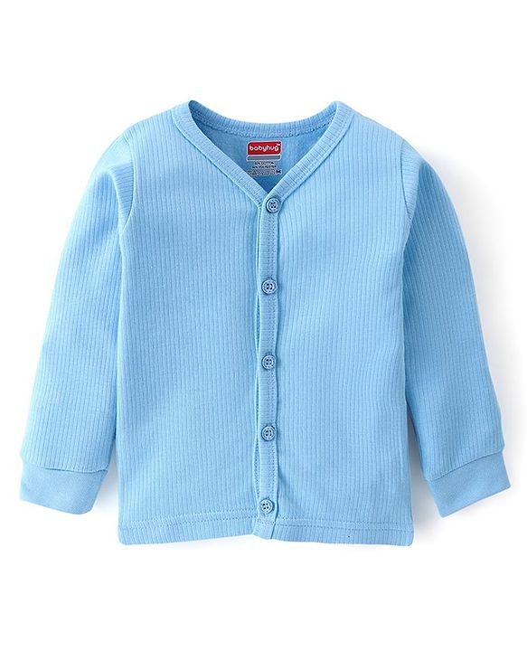 Babyhug Cotton Blend Full Sleeves Front Open Thermal Vest And Leggings- Blue