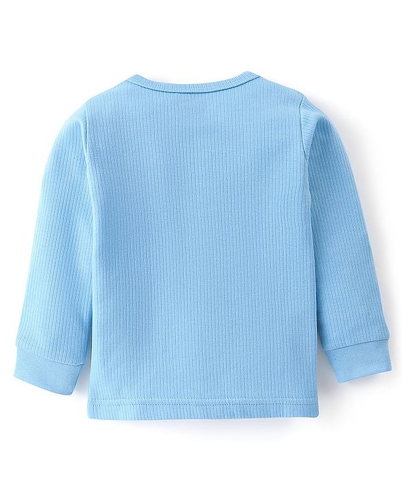 Babyhug Cotton Blend Full Sleeves Front Open Thermal Vest And Leggings- Blue