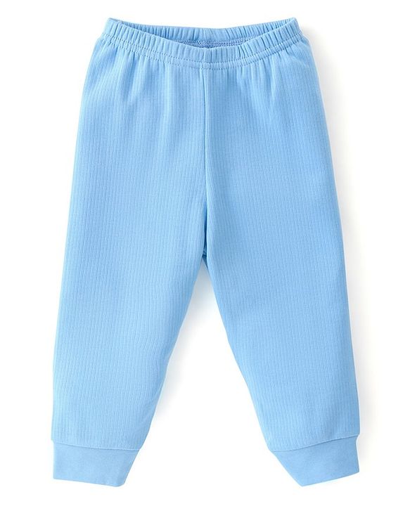 Babyhug Cotton Blend Full Sleeves Front Open Thermal Vest And Leggings- Blue