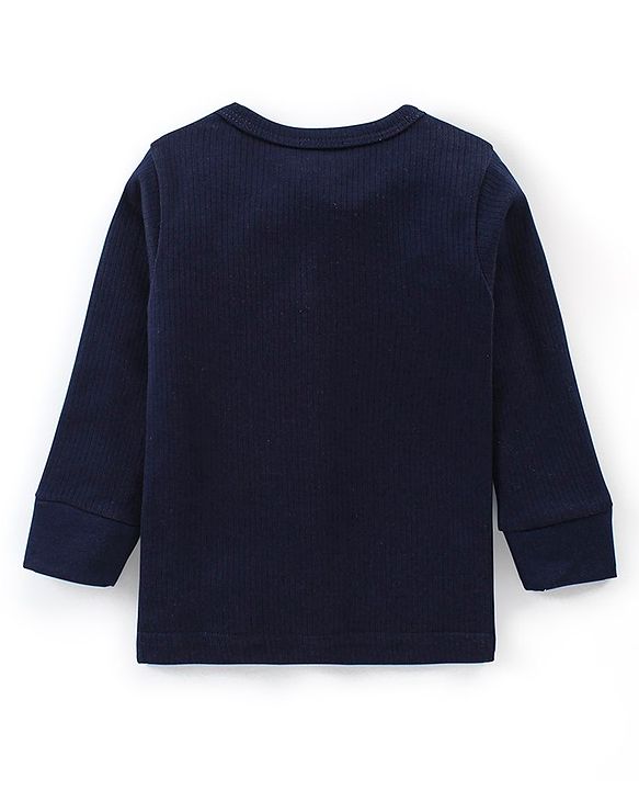 Babyhug Full Sleeves Solid Thermal Vest & Pant Set - Navy Blue