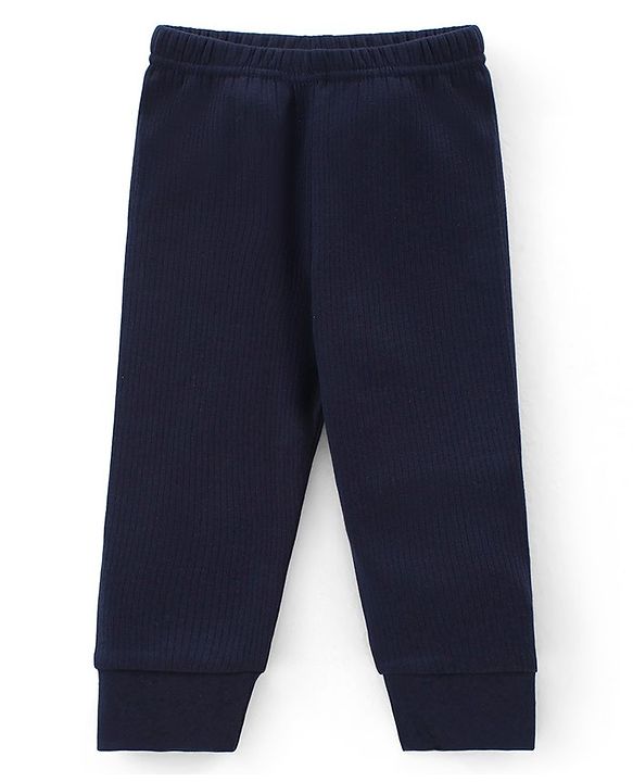 Babyhug Full Sleeves Solid Thermal Vest & Pant Set - Navy Blue