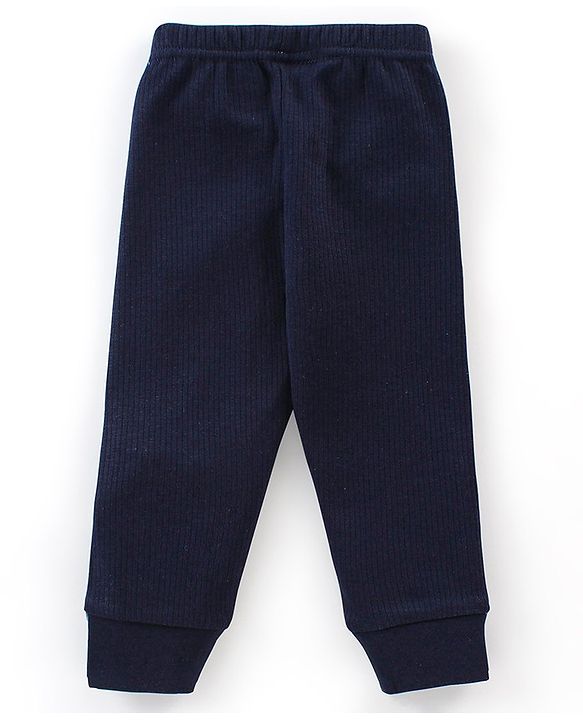 Babyhug Full Sleeves Solid Thermal Vest & Pant Set - Navy Blue