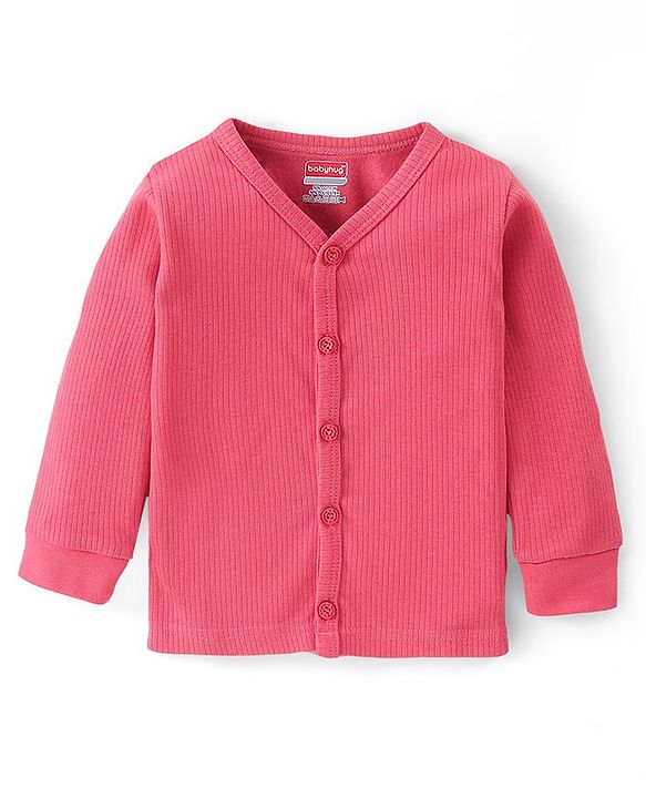 Babyhug Cotton Full Sleeves Front Open Thermal Vest And Leggings- Coral