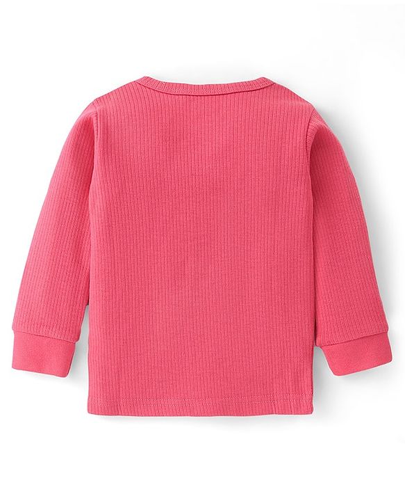 Babyhug Cotton Full Sleeves Front Open Thermal Vest And Leggings- Coral