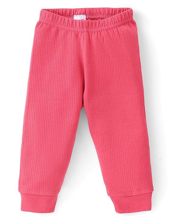 Babyhug Cotton Full Sleeves Front Open Thermal Vest And Leggings- Coral
