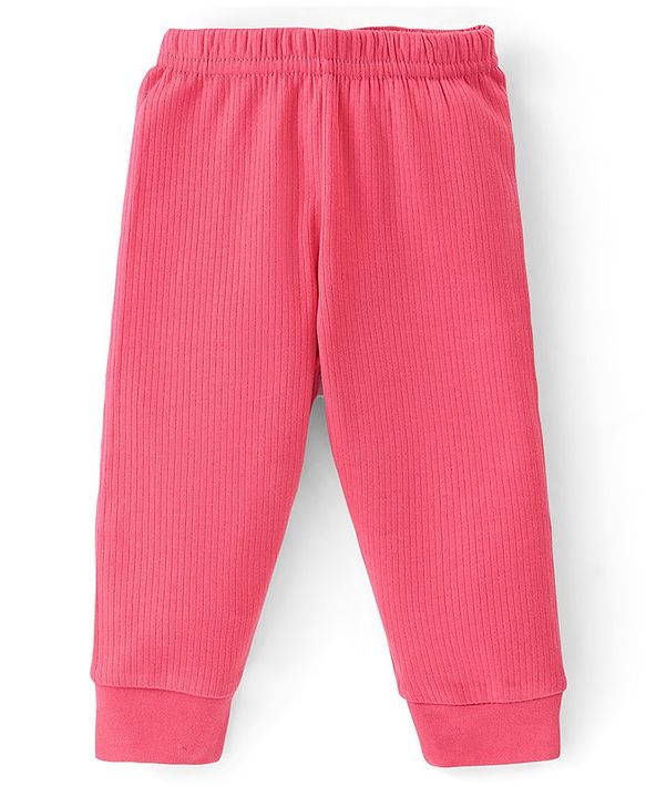 Babyhug Cotton Full Sleeves Front Open Thermal Vest And Leggings- Coral
