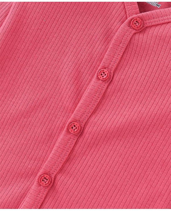 Babyhug Cotton Full Sleeves Front Open Thermal Vest And Leggings- Coral