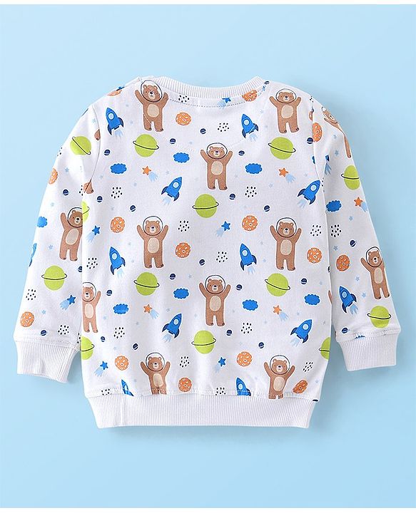 Babyhug Full Sleeves T-Shirt and Pants Set Bear Print - White & Blue