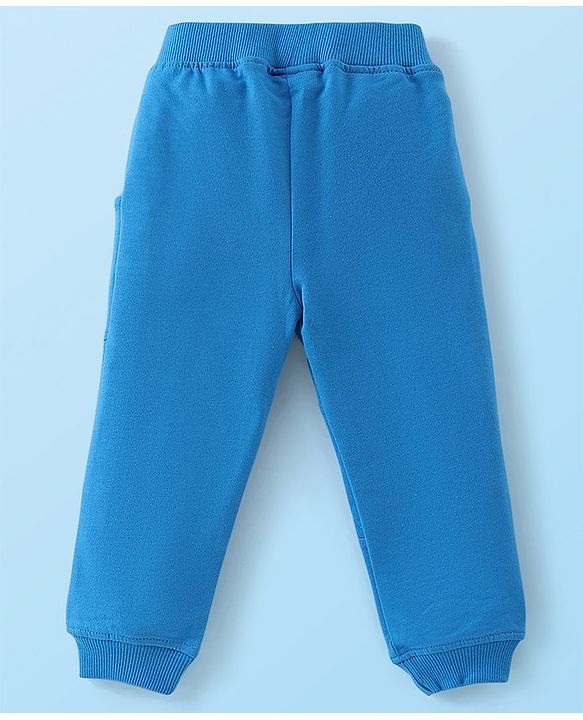 Babyhug Full Sleeves T-Shirt and Pants Set Bear Print - White & Blue