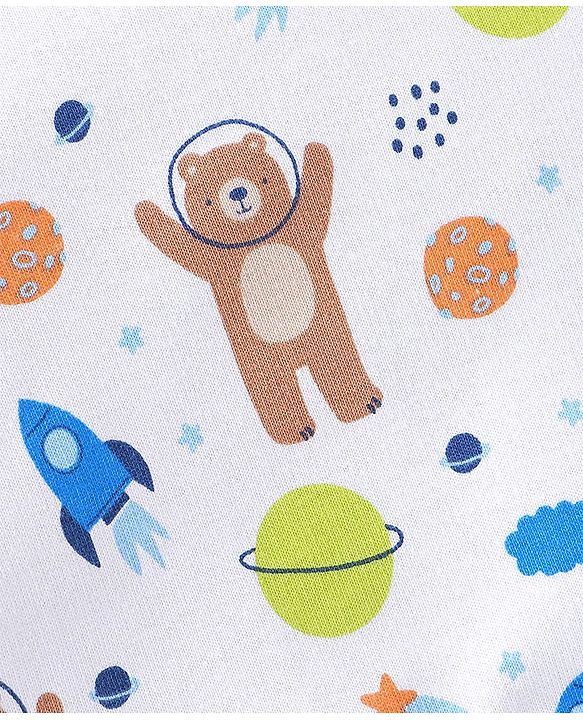 Babyhug Full Sleeves T-Shirt and Pants Set Bear Print - White & Blue