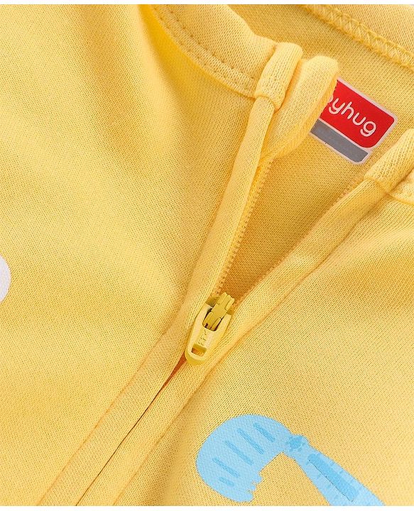 Babyhug Cotton Interlock Full Sleeves Footed Sleepsuit Crane Print - Yellow