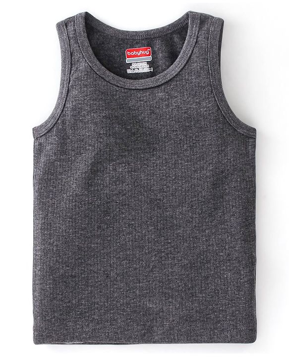 Babyhug Full Sleeves Solid Thermal Vest Sando & Pajama Set - Dark Grey