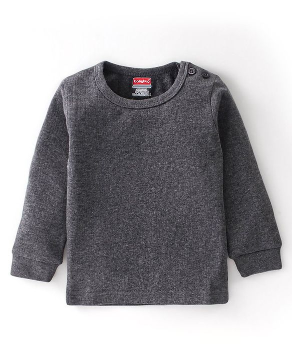 Babyhug Full Sleeves Solid Thermal Vest Sando & Pajama Set - Dark Grey