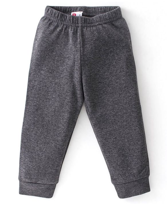 Babyhug Full Sleeves Solid Thermal Vest Sando & Pajama Set - Dark Grey