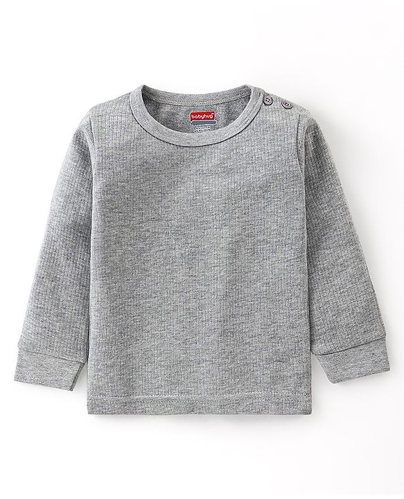 Babyhug Cotton Full Sleeves Solid Color Vest Pullover & Bottom Thermal Wear Combo Pack Of 3 - Light Grey