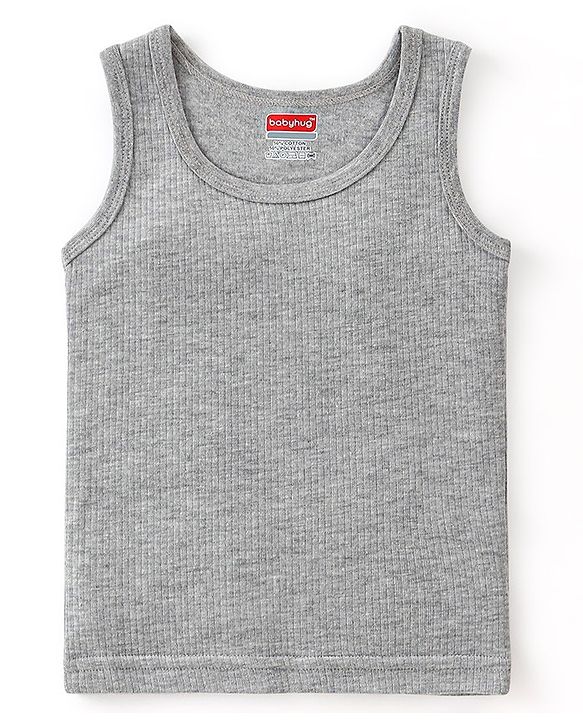 Babyhug Cotton Full Sleeves Solid Color Vest Pullover & Bottom Thermal Wear Combo Pack Of 3 - Light Grey