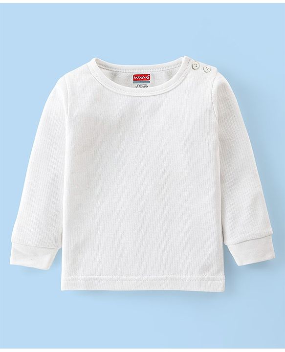 Babyhug Cotton Full Sleeves Solid Color Vest Pullover & Bottom Thermal Wear Combo Pack Of 3 - Off White