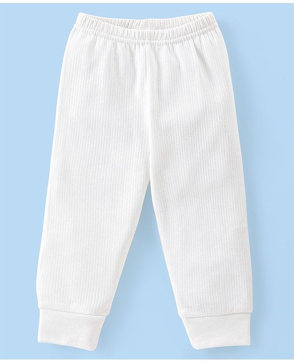Babyhug Cotton Full Sleeves Solid Color Vest Pullover & Bottom Thermal Wear Combo Pack Of 3 - Off White