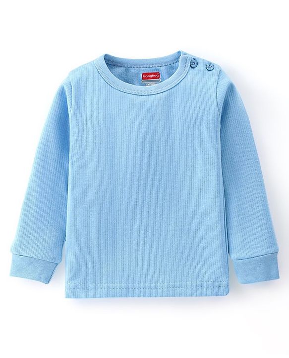 Babyhug Cotton Full Sleeves Solid Color Vest Pullover & Bottom Thermal Wear Combo Pack Of 3 - Blue