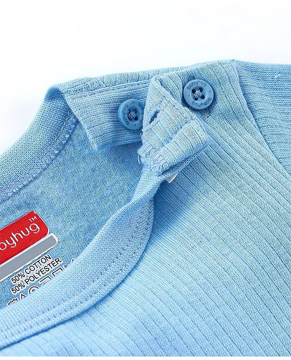 Babyhug Cotton Full Sleeves Solid Color Vest Pullover & Bottom Thermal Wear Combo Pack Of 3 - Blue