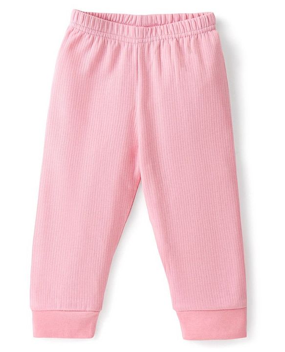 Babyhug Cotton Full Sleeves Thermal Wear Pullover Vest & Pant Set - Pink