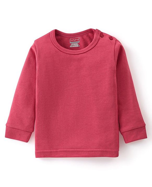 Babyhug Cotton Full Sleeves Pullover Vest & Pant Solid Color Thermal Wear  - Coral
