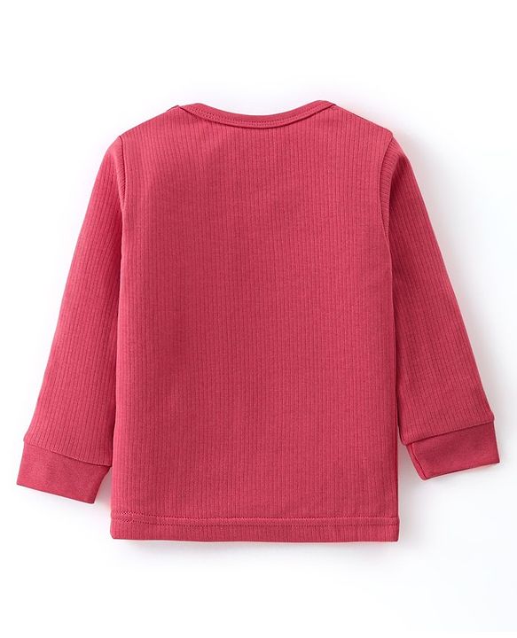 Babyhug Cotton Full Sleeves Pullover Vest & Pant Solid Color Thermal Wear  - Coral