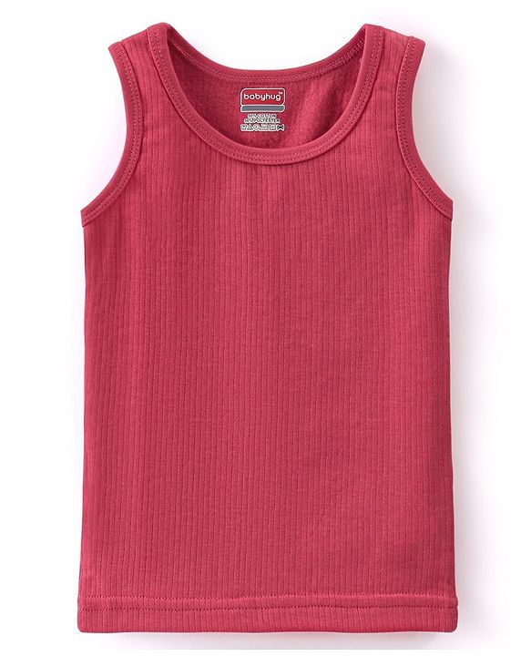Babyhug Cotton Full Sleeves Pullover Vest & Pant Solid Color Thermal Wear  - Coral